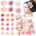 BBTO 21 Pcs Flower Hair Clip Rose Hair Clips Barrettes for Women Flower Accessories Boho Bride Claw Clip Hairpin Brooch Pin Headpiece for Wedding (Pink,Purple) - color: Pink, Purple