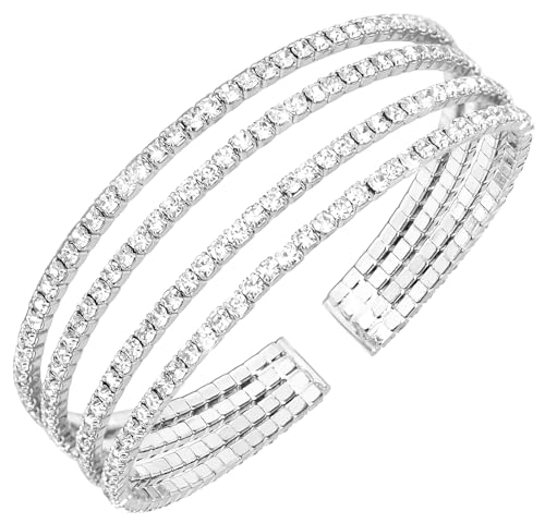 Rhinestone Bracelet for Women MultiLayer Crystal Cuff Bracelet Strand Layered Bracelet - color: Silver 7