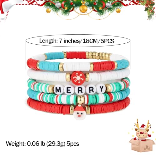 Elegance 11 designs Heishi Beaded Bracelets For Women Polymer Clay Colorful Surfer Stackable Beads Boho Bracelet Summer Beach Jewelry - color: Snowman