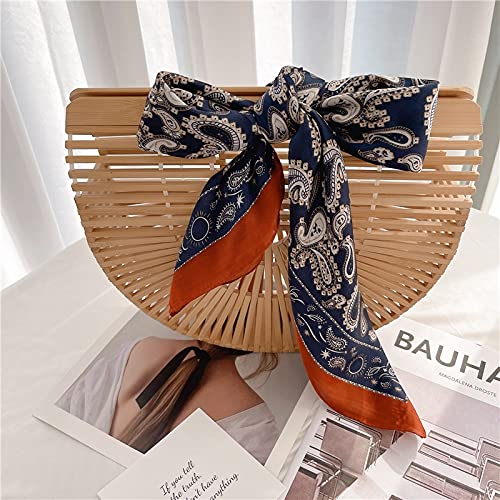 ANDANTINO 100% Mulberry Silk Scarf -21” Square Neckerchief with Gift Packed - color: Brown&blue-paisley