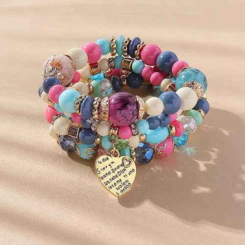 Women Beaded Bracelet Set | Colorful Boho Stackable Trendy Design with Crystal Accents Multilayer Bangle Bracelet | Fashion Stretch Braclets Jewelry for Women - color: Mixed-Pink