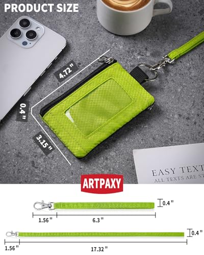 Artpaxy Minimalist Wallet For Mens Womens, Keychain RFID Blocking Zipper Small Wallet with ID Window 2 Lanyards,Water Resistant Travel Cash Card Coin Case Boys Girls - color: Neon green, style: Casual