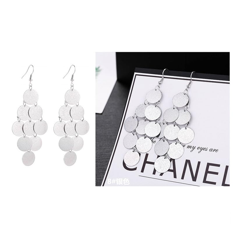 coadipress Layered Dangling Disc Earrings for Women Gold Plated Handmade Boho Lightweight Chandelier Dangle Drop Earring Layered Leaf Earrings Vintage Multiple Circle Teardrop Earrings Statement Earrings - style: Layered Silver Disc