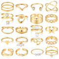 FAXHION 25 PCS Gold Stackable Rings Set for Women, Simple Twist Knuckle Finger Ring Trendy, Dainty Stacking Statement Thumb Rings Pack Jewelry Gift - color: Gold-Pearl