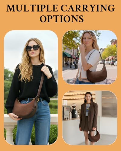 Herald Suede Crossbody Bag for Women, Vintage Hobo Handbag Crescent Shoulder Purses with Adjustable Strap Winter Fall - color: Suede Coffee