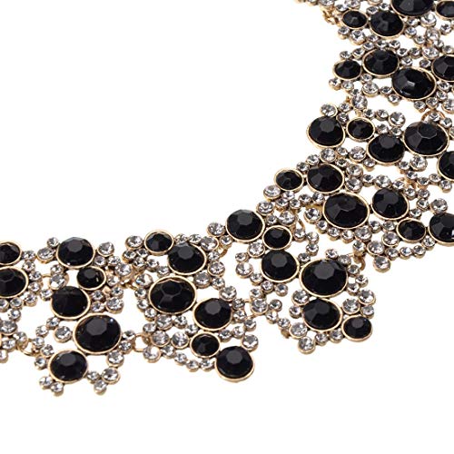 Jerollin Crystal Rhinestone/Pearl Statement Chain Necklace, Vintage Choker Bib Pendant Necklace Bohemian Bling Tassel Collar Statement Necklace for Evening Party - color: Black Crystal