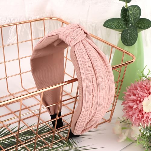 Ondder Top Knot Headband for Women Pink Fabric Non Slip Fashion Wide Knotted Headbands Hair Accessories for Women Girls - color: Pink