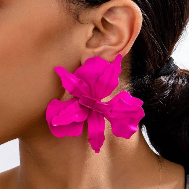 Large Flower Earrings For Women Fashionable Exaggerated Colorful Flower Earrings Vintage Elegant Statement Jewelry Accessories - style: Rose Red
