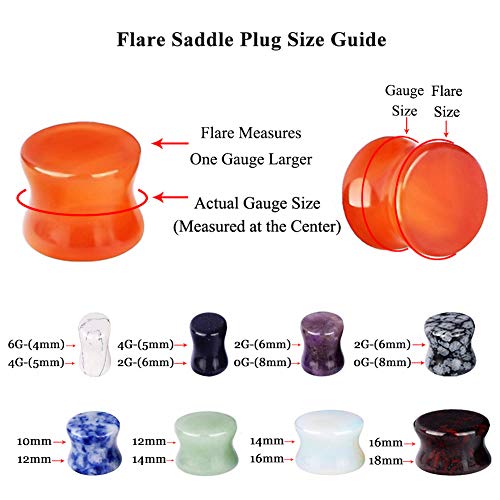 Longbeauty 20/30 Pcs Set Mixed Stone Saddle Double Flared Ear Tunnels Expander Plugs Stretcher 3MM-20MM - style: 10pairs, 0g(8mm)