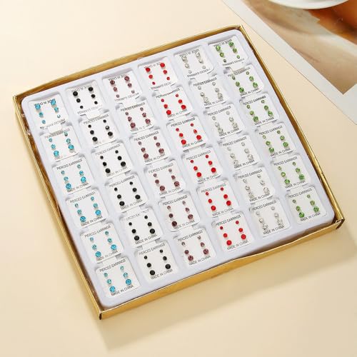 Multi-Color Stud Earrings Set for Women- Several Sizes Colors Rhinestone Faux Pearl Earrings, Daily Wear/Party Jewelry, Hypoallergenic Posts - style: 36 pairs rhinestone A