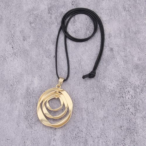 PU Leather Necklace Vintage Boho Style Multilayer Pendant Long Sweater Necklace Jewelry for Women Men with Adjustable Leather Cord - color: Gold Unique 3 Circles Statement Pendant