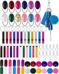 Kanayu 60 Pcs Safety Keychain Set for Women Safe Sound Personal Alarms Emergency Whistles Lipstick Holder Keychains Pom Poms Keychains Metal Lobster Claw Clasps with Key Rings Hiking Outdoors Gifts