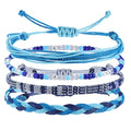 Beach Summer Ankle Bracelet for Women Handmade Braided Adjustable String Anklets Waterproof Surfer Bracelet - color: blue