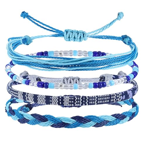 Beach Summer Ankle Bracelet for Women Handmade Braided Adjustable String Anklets Waterproof Surfer Bracelet - color: blue