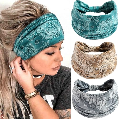 Boho Headbands for Women Wife Soft Hair Bands Twist Knotted Elastic Non-slip Hair Wrap Bandeau Yoga Running Workout Hair Sweat Accessories for Girls (Pack of 3) - color: Headbands 4