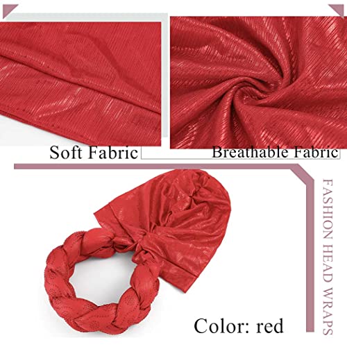 Woeoe African Headwrap Gold Braided Turbans for Women - color: Red
