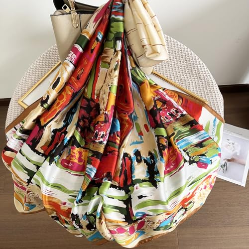 Long Silk Like Scarf Lightweight Satin Scarves Large Sunscreen Shawl Wrap for Women - color: 020.abstract Red