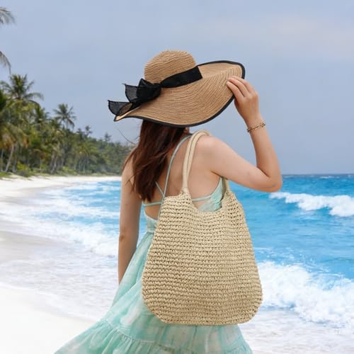 Freie Liebe Summer Straw Beach Bags for Women Large Woven Shoulder Handbags Boho Tote Bag for Vacation, Travel - color: Beige