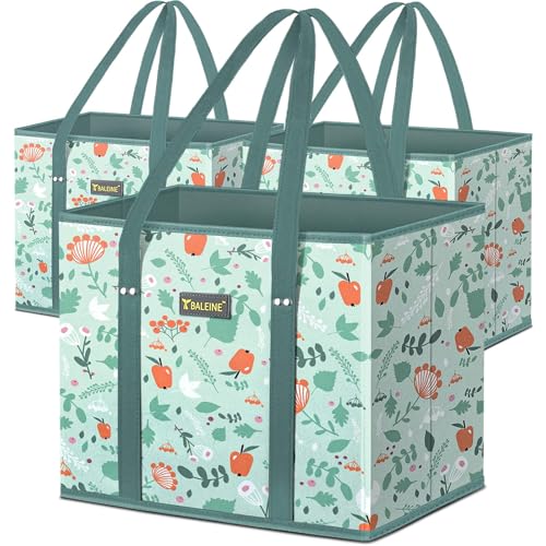 BALEINE 3Pk Reusable Grocery Bags, Foldable Shopping Bags for Groceries with Reinforced Bottom & Handles (Spring Stroll) - color: Spring Stroll, size: 3 Pack