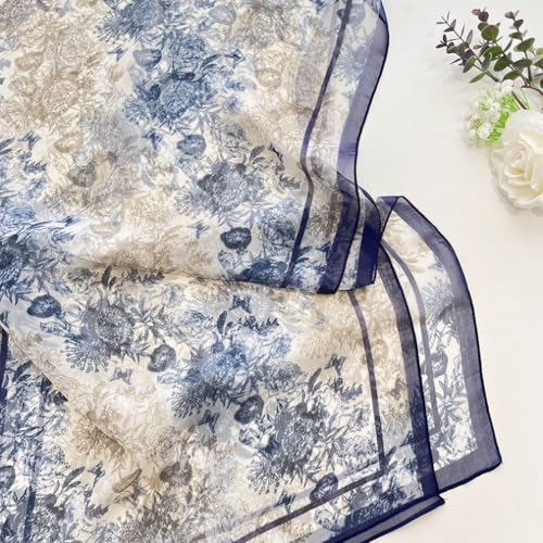 MINIDORA Lightweight Scarves for Women Elegant Floral Pattern Scarf Shawls Sunscreen Head Shawls - color: Style 14-navy Blue