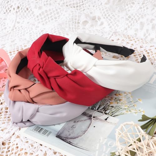 DRESHOW 8 Pack Knotted Headbands for Women Wide Turban Headband Yoga Exercise Ribbing Hair Hoop Hair Bands Accessories - color: 8 Pcs: Red, Coffee, Brick Red, Khaki, Black, Navy Blue, Grey, White