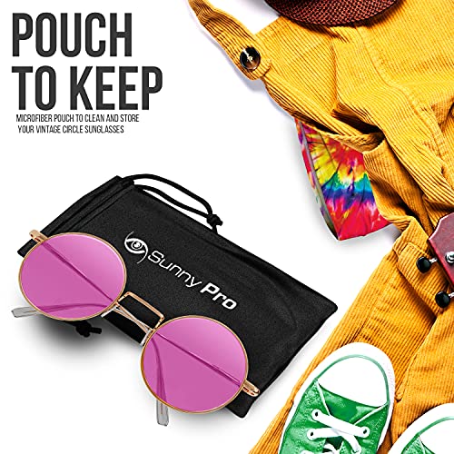Retro Round Sunglasses Small Colored Lens Hippie Glasses - style: Pink