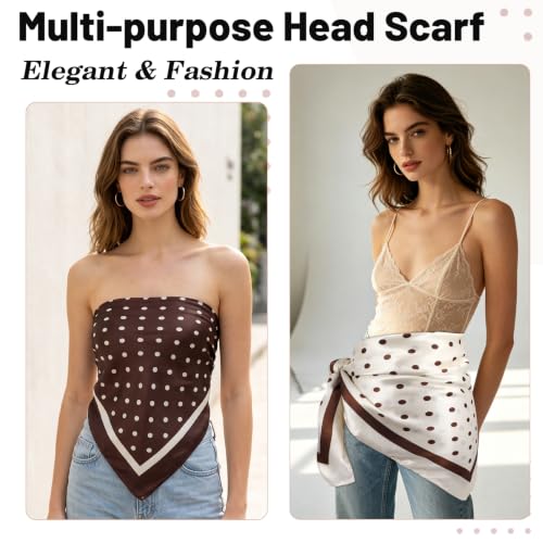 JATEBI 27''/35'' Women Large Satin Scarf Silk Feel Square Wraps Big Hair Bandanas Vintage Print Solid Color Bandana Scarves - color: Beige, Black, Red, Brown, White, Green Polka Dots, size: 35'' Large
