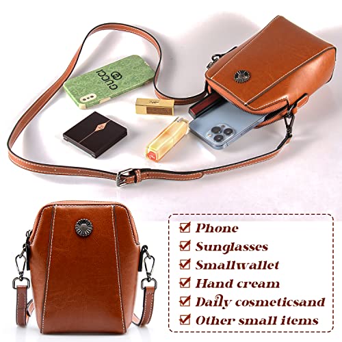 Genuine Leather Small Crossbody Bags for Women | Lightweight Shoulder Purse, Designer Handbag with Adjustable Strap, Casual Travel Everyday Bag - color: Brown