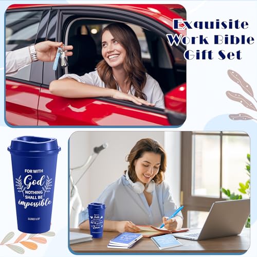Skylety 12 Set/ 48 Pcs Christian Gifts for Women Men Religious Gift Set 16 oz Bible Scripture Cups with Lids Mini Spiral Notebooks Pens Keychains for Mother Father Birthday(Blue Gradient) - color: Blue Gradient