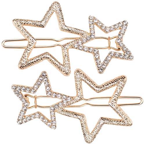 Star Hair Clips, 2 Pack 5cm Alloy Gold Metal Star Hair Clip for Women, Y2K Hair Accessories, Cute Stars Shaped Hair Clips for Daily Styling, Aesthetic Hair Clip Stars