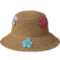Women Straw Sun Hat Summer Beach Hats Foldable Floppy Cap Wide Brim Bucket Hat Solid Handmade Sun Protection Caps - color: Flora-khaki