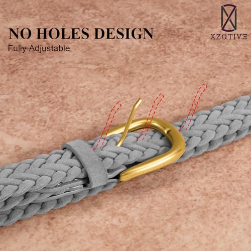 XZQTIVE Women’s Braided Suede Belt – Adjustable Woven Waist Belt with Gold Buckle for Dresses, Jeans & Casual Outfits - color: Grey, size: Small: fits waist from 28"-33"