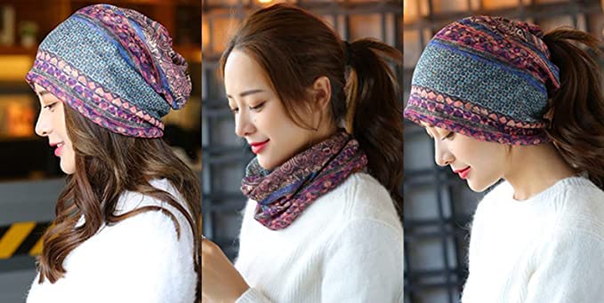 Women's Baggy Slouchy Beanie Chemo Hat Cap Scarf - color: 2 Pack-b