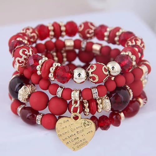 Beaded Bracelets for Women,Bohemian Stackable Style Multilayered Stretch Bracelets Friendship Jewelry Summer - color: Style 10, size: Heart