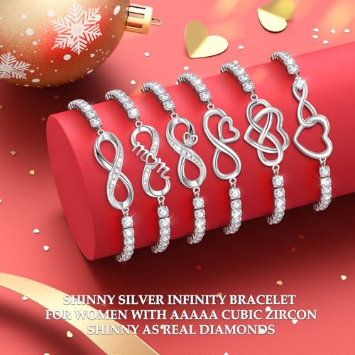 J.Fée Infinity Heart Bracelets for Women with 5A Cubic Zirconia, 925 Silver Bracelets for Women Adjustable Womens Bracelet Jewelry for Wife Girlfriend Her - color: Infinite Love#4