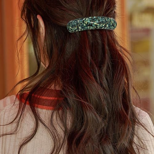 HYFEEL Large Hair Barrettes for Women Fine Thick Hair, French Barrette Hair Clips Ponytail Clamps Clasp Stylish Hair Accessories- 3Pcs (Black, Brown, Green)