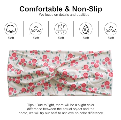 Artilady 6 Pack Boho Headbands for Women - Wide Bandana Headband Non Slip Stretchy Cheetah Flower Turban Headwarp Twisted for Girls - color: Floral Print