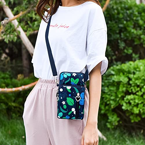 BIAOTIE Lightweight Small Crossbody bags Cell Phone Purses Travel Pouch Shoulder Bag for Women - color: Dark Blue Leaves