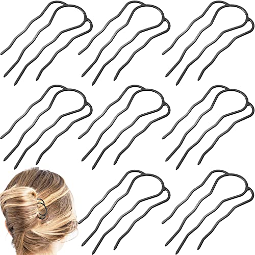 8 Pieces Side Combs, Metal Fork Clip Pins for Buns, 4 Prong Updo U-Shape Sticks for Women Hair Styling Tool Accessories - color: Black