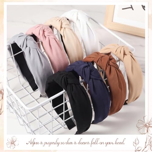 obeoby 8Pcs Headbands for Women, Fashion Knotted Headband Brown Series Wide Hairband Gifts Hair Accessories - color: black, brown, navy blue, khaki, gray, pink, beige, white