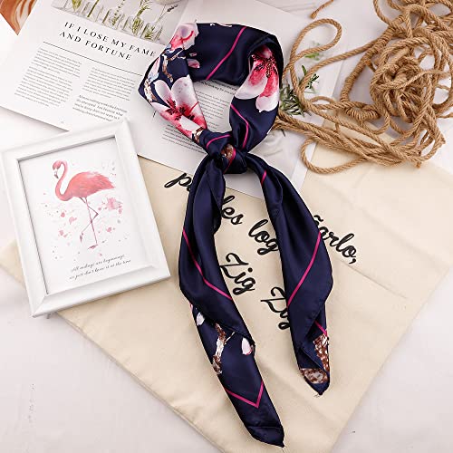NZKNP Silk-Like Head Scarf - Women's Bandana Wraps - color: 20-black and Pink Flowers, size: 35"*35"
