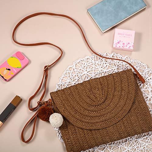 Frienda Straw Purses for Women Straw Clutch Crossbody Bag Summer Beach Shoulder Bag Woven Envelope Wallet Handbags - color: Dark Brown