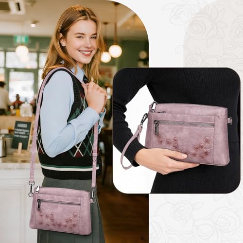 MEITRUE Wristlet Wallet Small Crossbody Bags for Women Clutch Purse Leather Phone Purse with Adjustable & Detachable Strap - color: A7-purple-179