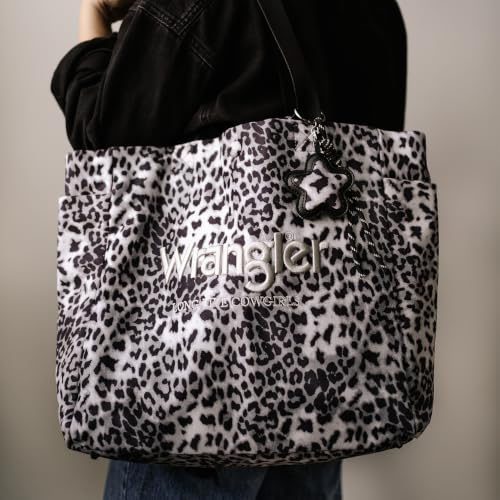 Montana West Wrangler Large Tote Bag for Women Designer Leopard Print Purse for Travel Work Gym - color: Black