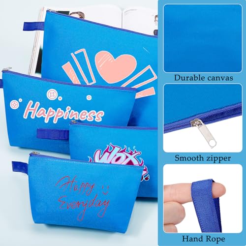 10 Pieces Cotton Canvas Makeup Bag with Bottom and Strap, Multi-Purpose Cosmetic Bag with Zipper Travel Toiletry Pouch, Blank DIY Craft Bag (Blue, S) - color: Blue, size: S