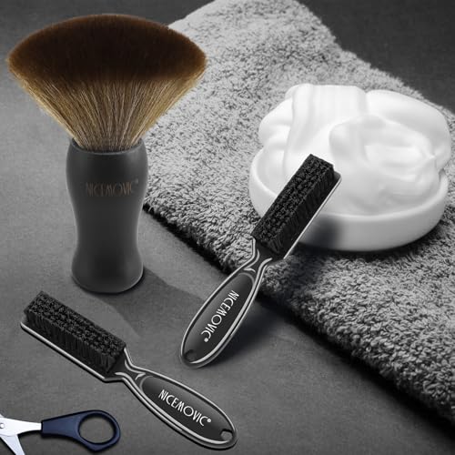 NICEMOVIC 3 IN 1 Barber Neck Duster Brush Set, Professional Barber Accessories Cleaning Supplies, Duster Nylon Brush Hair Cutting Styling Brush Tool (Black) - color: Black&Black
