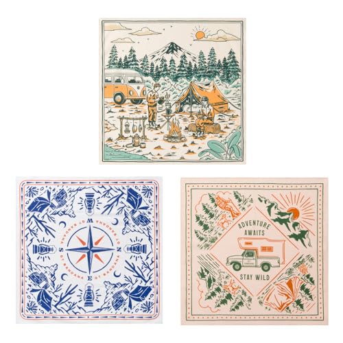22"x22" Multi-Purpose 100% Cotton Bandana Face Mask(3-Pack) - color: Adventure Assorted
