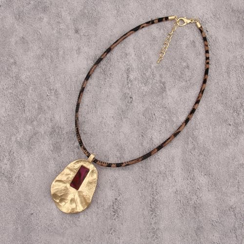 JAOYU Boho Necklace for Women Large Pendant Necklace Boho Long Choker Leather Gold Necklace Vintage Earthy Jewelry Trendy - style: Boho Long Necklace