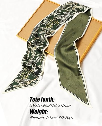 Hioyiwse Head Scarf Hair Neck Scarves For Women Purse Bag Scarfs For Handbags Silky Long Thin Satin Headscarf Fashion - color: B15-green Plant Leaf