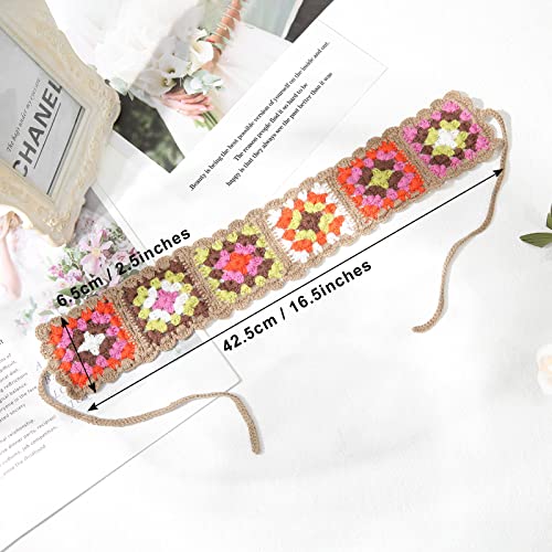 CHLINS Hairband, 3PCS Crochet Headband Women Floral Hairband - Elastic Handmade Crochet Head Wrap Bohemian knit Headband for Women and Girls (Square, Black + Beige + Khaki) - color: Square (Black + Beige + Khaki)